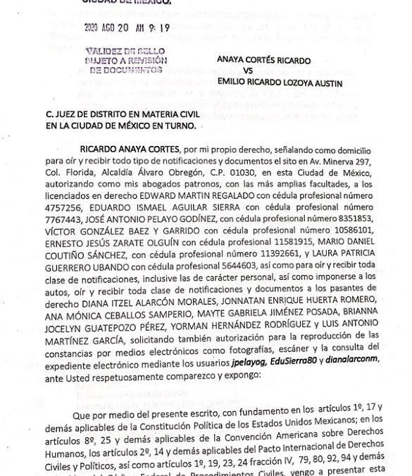 Ricardo Anaya denuncia a Lozoya por daño moral