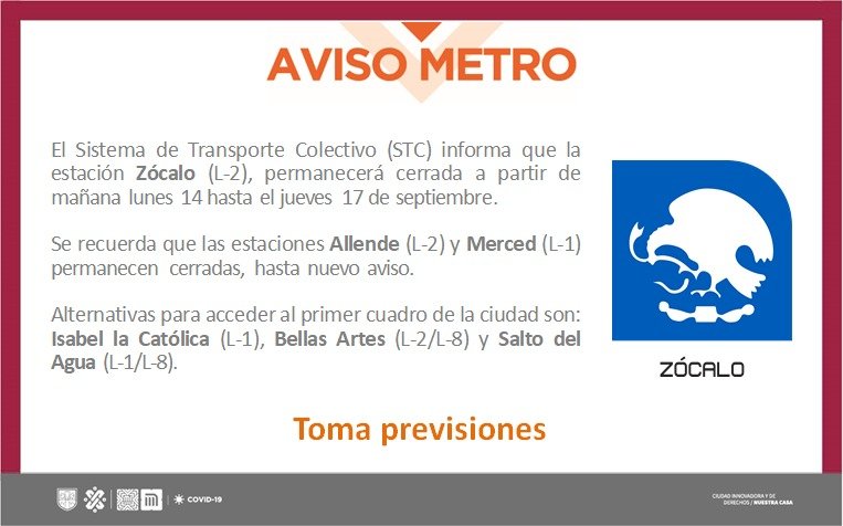 Por cuatro días permanecerá cerrada estación Zócalo