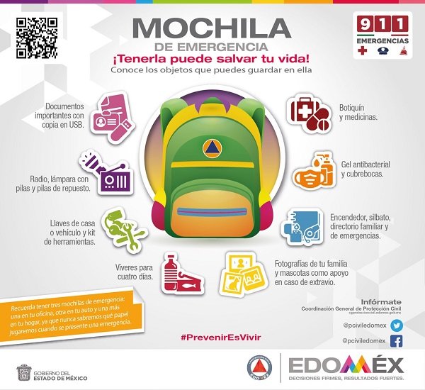 EXHORTA PROTECCIÓN CIVIL EDOMÉX A PREPARAR MOCHILA DE EMERGENCIA