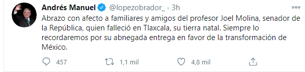 Muere Joel Molina, senador de Morena, por coronavirus