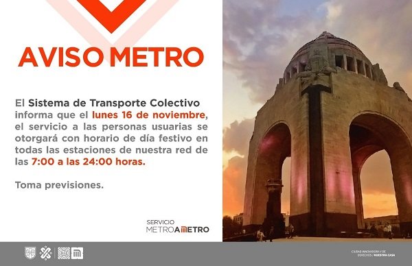 Metro de la CMDX operara normal el 16 de noviembre
