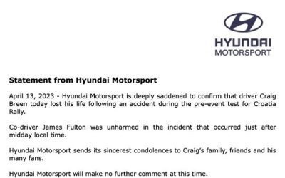 Fallece el piloto Craig Breen en el test del Rally de Croacia