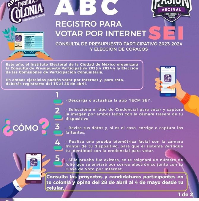 Registrarse para votar por internet en la Consulta de Presupuesto Participativo y en la Elección de COPACO, invita IECM