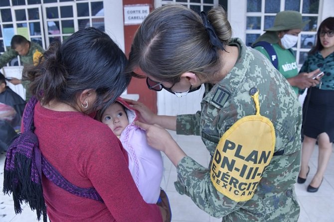 Guardia Nacional, Ejército y Fuerza Aérea Mexicanos, participan en actividades de Labor Social por alerta volcánica del Popocatépetl