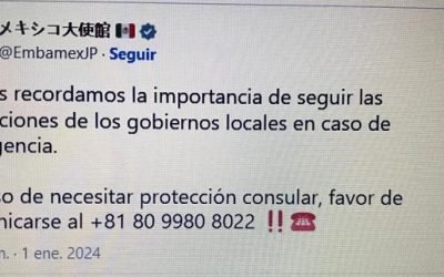 Embajada de México en Japón habilita número de contacto tras sismo