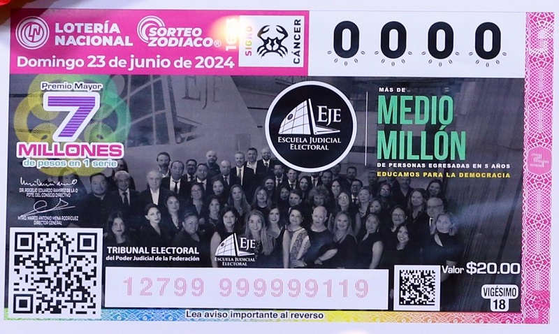 Emite Lotería Nacional billete para conmemorar los más de 500 mil egresados de la Escuela Judicial Electoral del TEPJF en cinco años