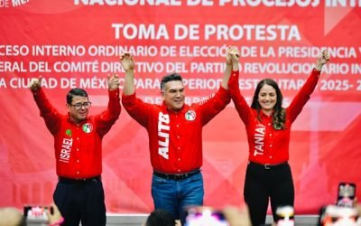 RINDEN PROTESTA ISRAEL BETANZOS Y TANIA LARIOS AL FRENTE DEL PRI CDMX ANTE ALEJANDRO MORENO