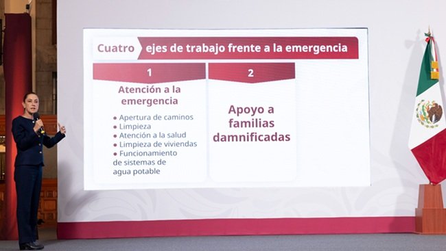 Sheinbaum presenta 4 ejes de trabajo frente a la emergencia por lluvias